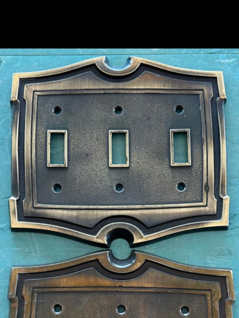 1 Vintage brass light switch covers triple mid century